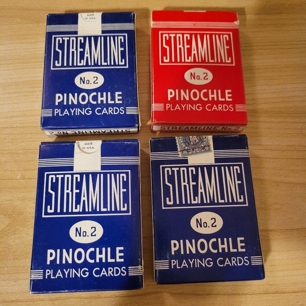 Four Packs Of Vintage Streamline Pinochle Cards